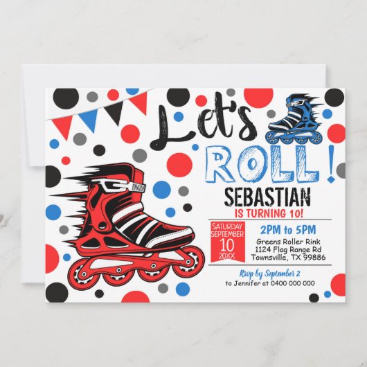 Boy Rollerblade Invitation Roller Blade Party Red Kaart (Voorkant)