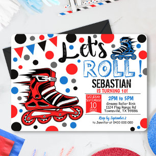Boy Rollerblade Invitation Roller Blade Party Red Kaart