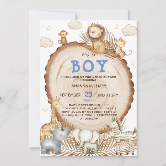 Boy Rustic Boho Safari Dieren Baby shower Kaart (Voorkant)