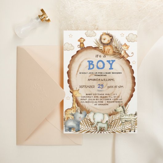 Boy Rustic Boho Safari Dieren Baby shower Kaart