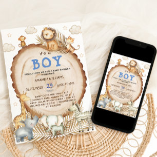Boy Rustic Boho Safari Dieren Baby shower Kaart