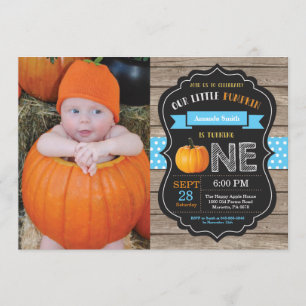 Boy Rustic Pumpkin First Birthday Invitation Kaart