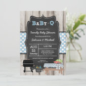 Boy rustiek hout familie Baby Q douche Kaart (Staand voorkant)