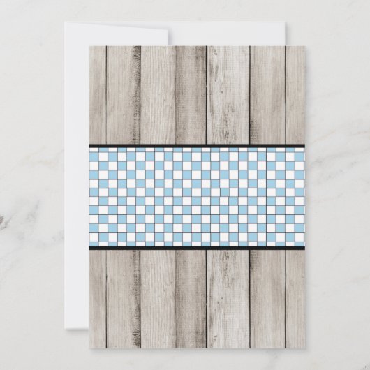 Boy rustiek hout familie Baby Q douche Kaart (Achterkant)