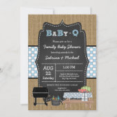 Boy rustieke familie Baby Q douche uitnodiging (Voorkant)