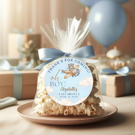 Boy’s Baby Shower with Cute Aviator Teddy Bear Ronde Sticker