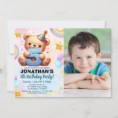 Boy’s Photo Teddy Bear Birthday 5 Kaart (Voorkant)