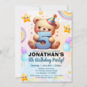 Boy’s Teddy Bear Birthday 5th Party Kaart (Voorkant)