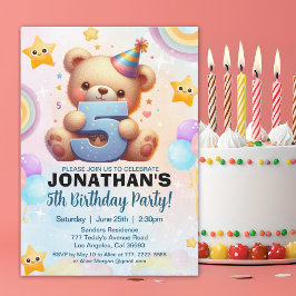 Boy’s Teddy Bear Birthday 5th Party  Kaart