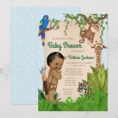 Boy Safari Animal Baby shower Invitation Kaart (Voorkant / Achterkant)