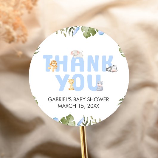 Boy Safari Animal Baby Shower  Ronde Sticker