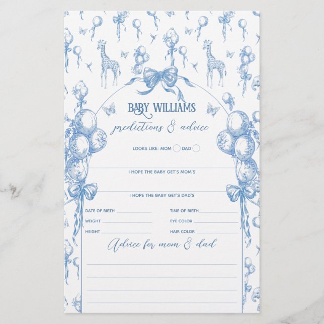 Boy Safari Animal Blue Balloon Baby shower Game (Voorkant)