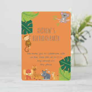 Boy Safari Birthday Invitation Kaart
