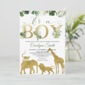 Boy Safari Oerwoud Animals Gold Baby shower Kaart (Staand voorkant)