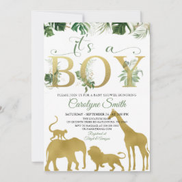 Boy Safari Oerwoud Animals Gold Baby shower Kaart