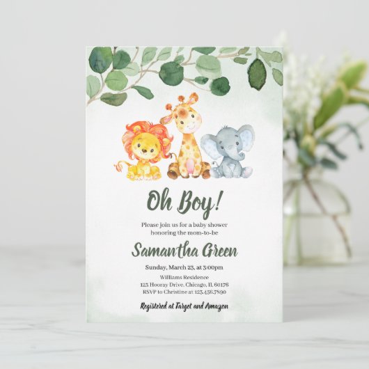 Boy Safari Oerwoud Baby shower Kaart (Staand voorkant)