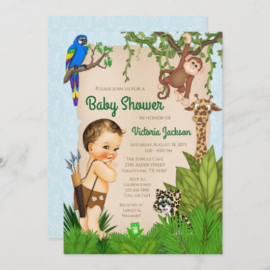 Boy Safari Oerwoud Baby shower uitnodiging (Voorkant / Achterkant)