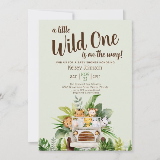 Boy Safari Wild One Dieren Groen Baby shower Kaart (Voorkant)