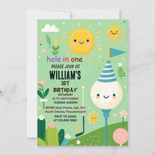 Boy schattig golfgat in een eerste 1e verjaardag kaart (Voorkant)