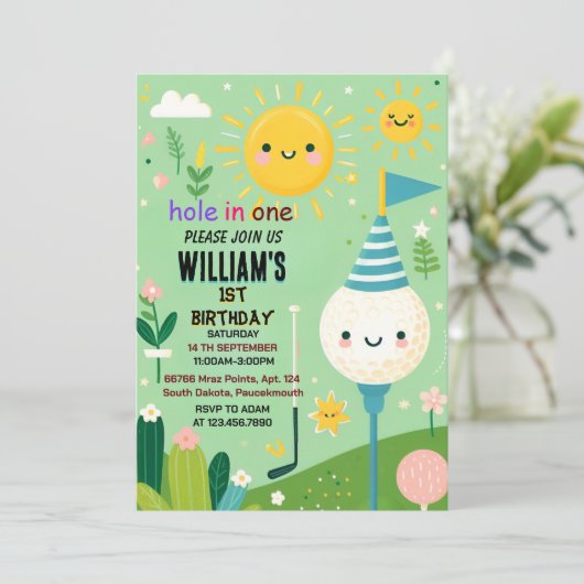 Boy schattig golfgat in een eerste 1e verjaardag kaart (Staand voorkant)