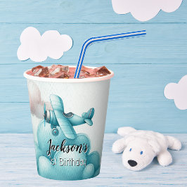 Boy Schattige Blue Airplane Travel Kids Verjaardag Papieren Bekers