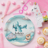 Boy Schattige Blue Airplane Travel Kids Verjaardag Papieren Bordje (Feest)