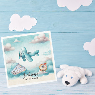 Boy Schattige Blue Airplane Travel Kids Verjaardag Servet