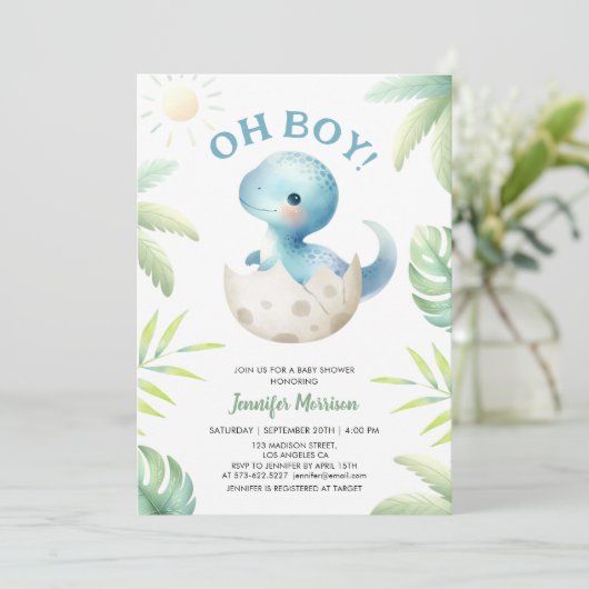 Boy Schattige Dinosaur Boy Baby shower Kaart (Staand voorkant)