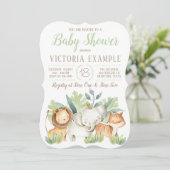 Boy Schattige Safari Dier Baby Shower Uitnodiginge Kaart (Staand voorkant)