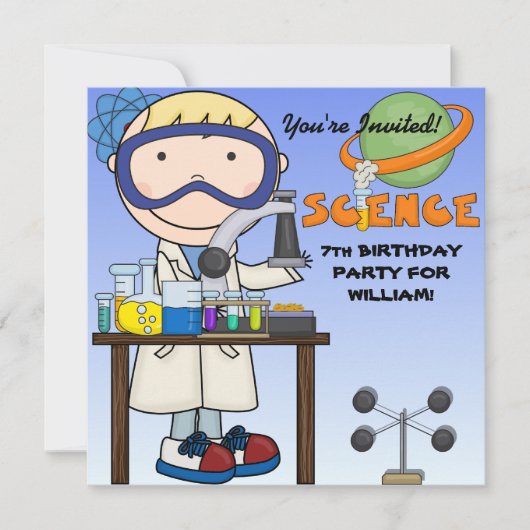Boy Science verjaardagsfeestje uitnodiging (Voorkant)
