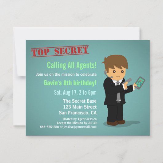 Boy Secret Agent Birthday Party Kaart (Voorkant)