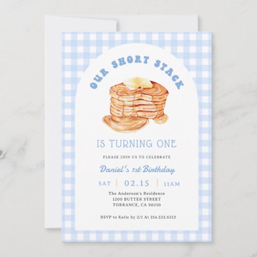 Boy Short Stack Pannenkoek Ontbijt Verjaardagsfees Kaart (Voorkant)