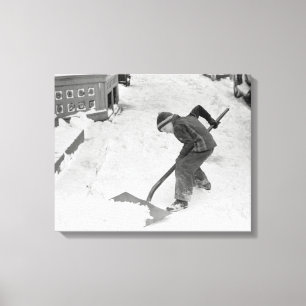 Boy Shoveling Snow, 1940 Canvas Afdruk