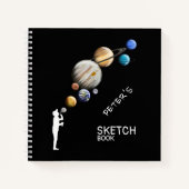 Boy Silhouette Blowble Planets Monogram Notitieboek (Voorkant)