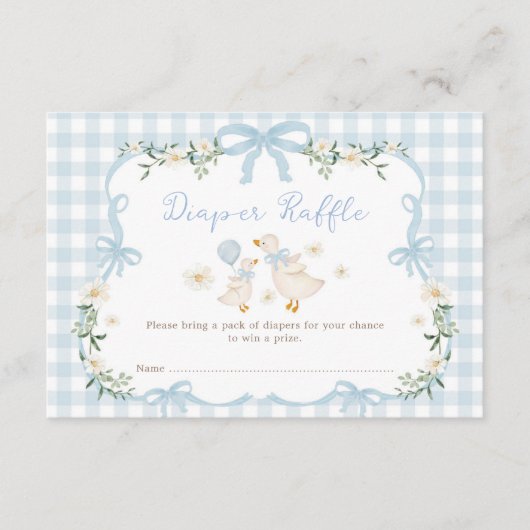 Boy Silly Goose Coquette Blue Bow Diaper Raffle Informatiekaartje (Voorkant)