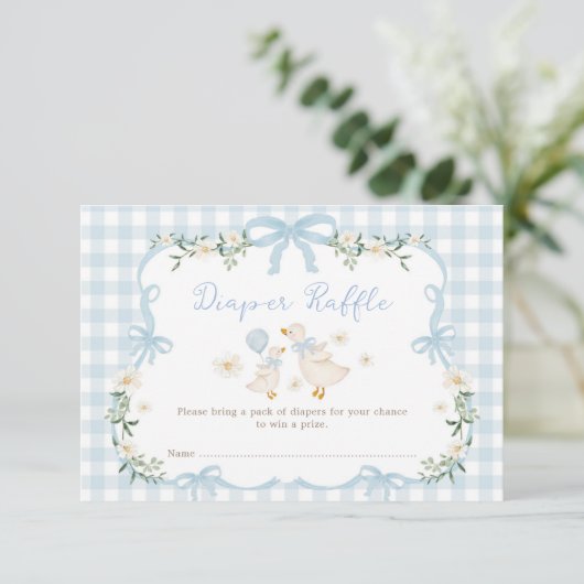 Boy Silly Goose Coquette Blue Bow Diaper Raffle Informatiekaartje (Staand voorkant)