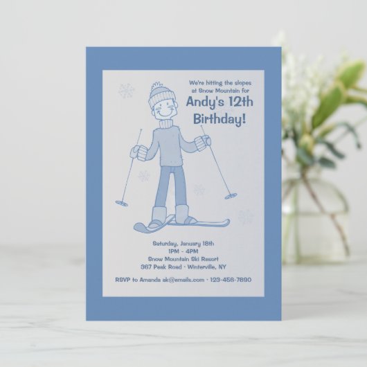 Boy Skier Invitation Kaart (Staand voorkant)
