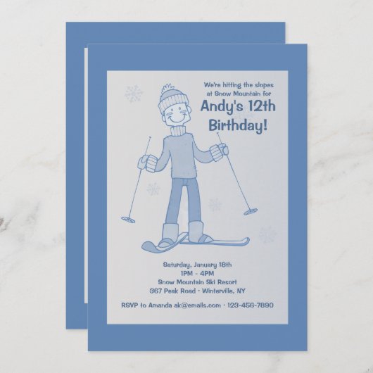 Boy Skier Invitation Kaart (Voorkant / Achterkant)