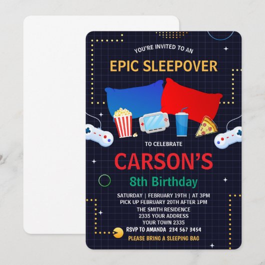  Boy Sleepover Video Game Birthday Party  Kaart (Voorkant / Achterkant)
