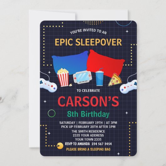  Boy Sleepover Video Game Birthday Party  Kaart (Voorkant)
