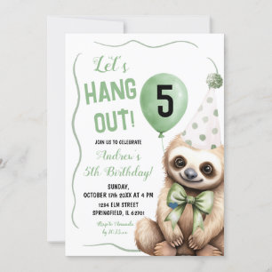 Boy Sloth Green Handgetrokken Verjaardag Kaart