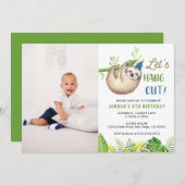 Boy Sloth Thema Verjaardagsfeest Foto Kaart (Voorkant / Achterkant)