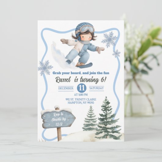 Boy Snowboarding Birthday Kaart (Staand voorkant)