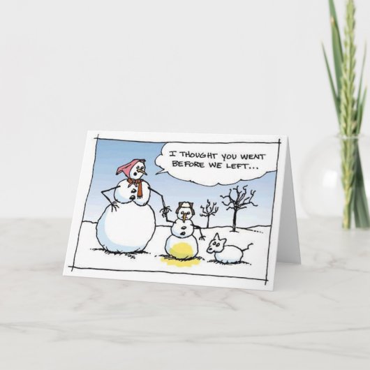 Boy Snowman Pees Funny Wenskaart Feestdagen Kaart (Voorkant)