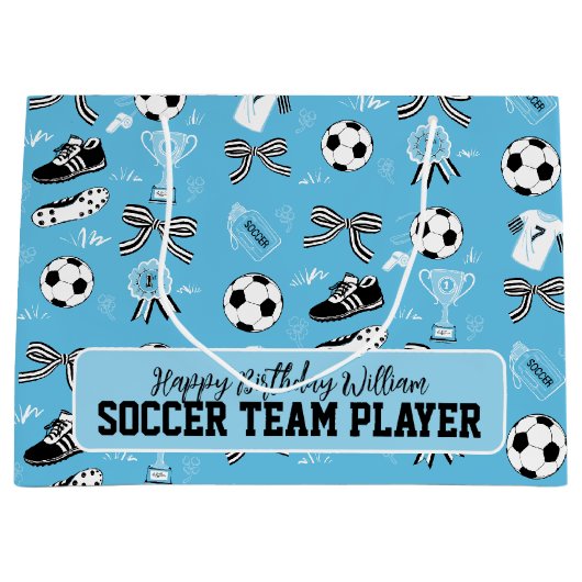 Boy Soccer Player blauw Gift Bag Groot Cadeauzakje (Voorkant)