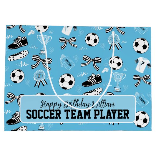 Boy Soccer Player blauw Gift Bag Groot Cadeauzakje (Achterkant)