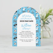 Boy Soccer Player verjaardagsfeestje blauw Kaart (Staand voorkant)