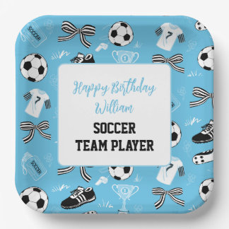 Boy Soccer Player verjaardagsfeestje blauw papier  Papieren Bordje
