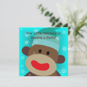 Boy Sock Monkey Birthday Uitnodiging (Staand voorkant)