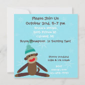 Boy Sock Monkey Birthday Uitnodiging (Achterkant)